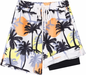 Youth Boys Swim Trunks with Compression Liner Swim Shorts Quick Dry Swimming Trunks Teen Kids Swimsuit Board Shorts