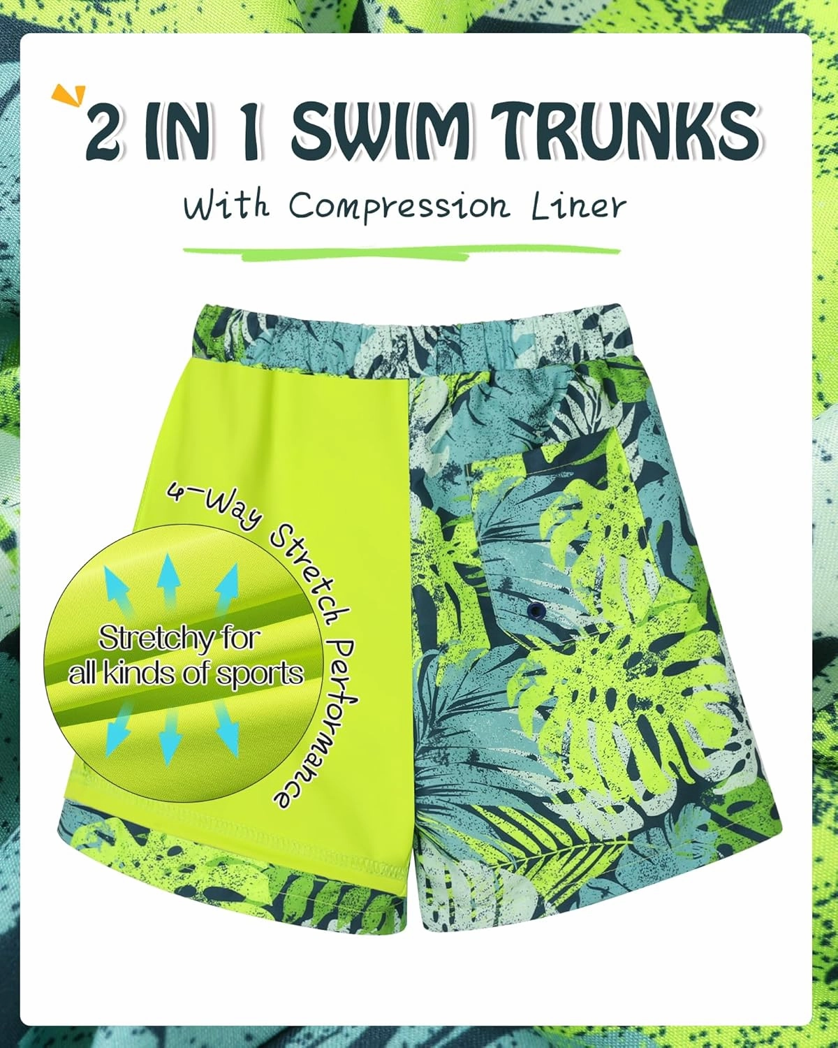 Youth Boys Swim Trunks with Compression Liner Swim Shorts Quick Dry Swimming Trunks Teen Kids Swimsuit Board Shorts
