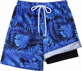 Youth Boys Swim Trunks with Compression Liner Swim Shorts Quick Dry Swimming Trunks Teen Kids Swimsuit Board Shorts