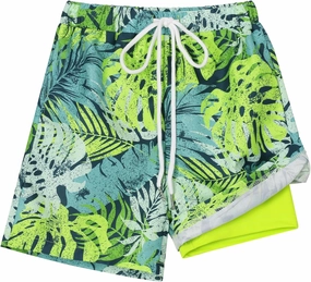 Youth Boys Swim Trunks with Compression Liner Swim Shorts Quick Dry Swimming Trunks Teen Kids Swimsuit Board Shorts