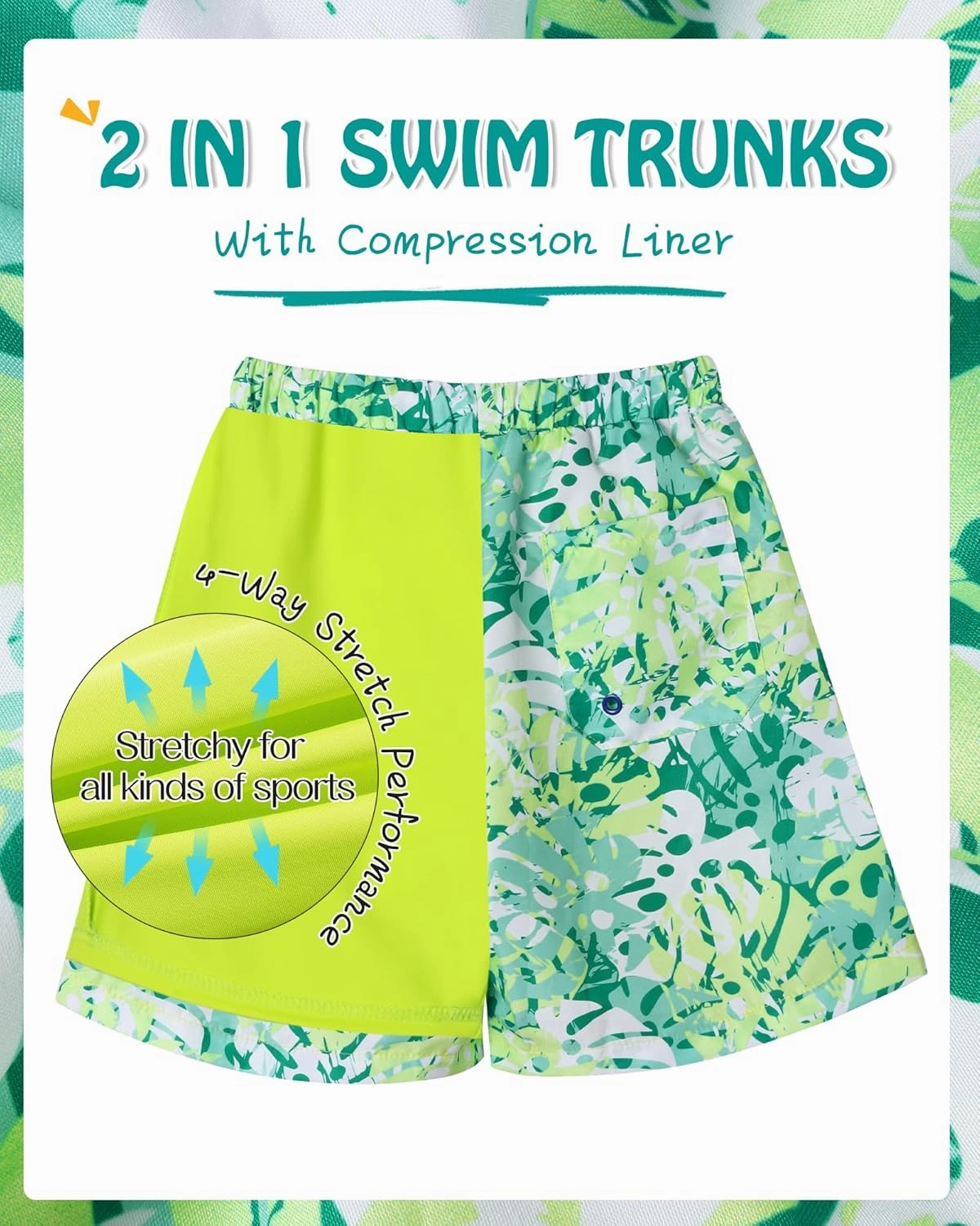 Youth Boys Swim Trunks with Compression Liner Swim Shorts Quick Dry Swimming Trunks Teen Kids Swimsuit Board Shorts