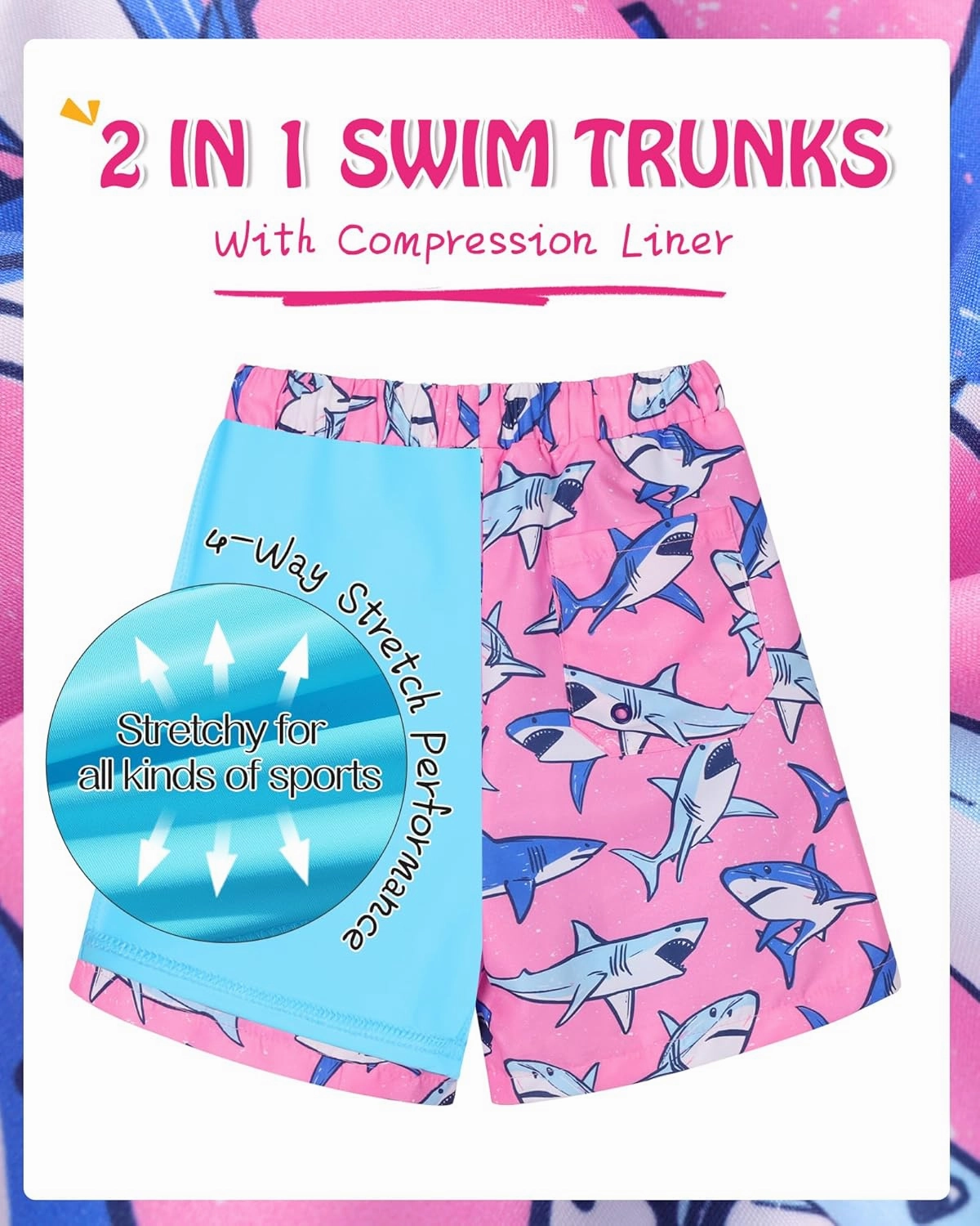 Youth Boys Swim Trunks with Compression Liner Swim Shorts Quick Dry Swimming Trunks Teen Kids Swimsuit Board Shorts