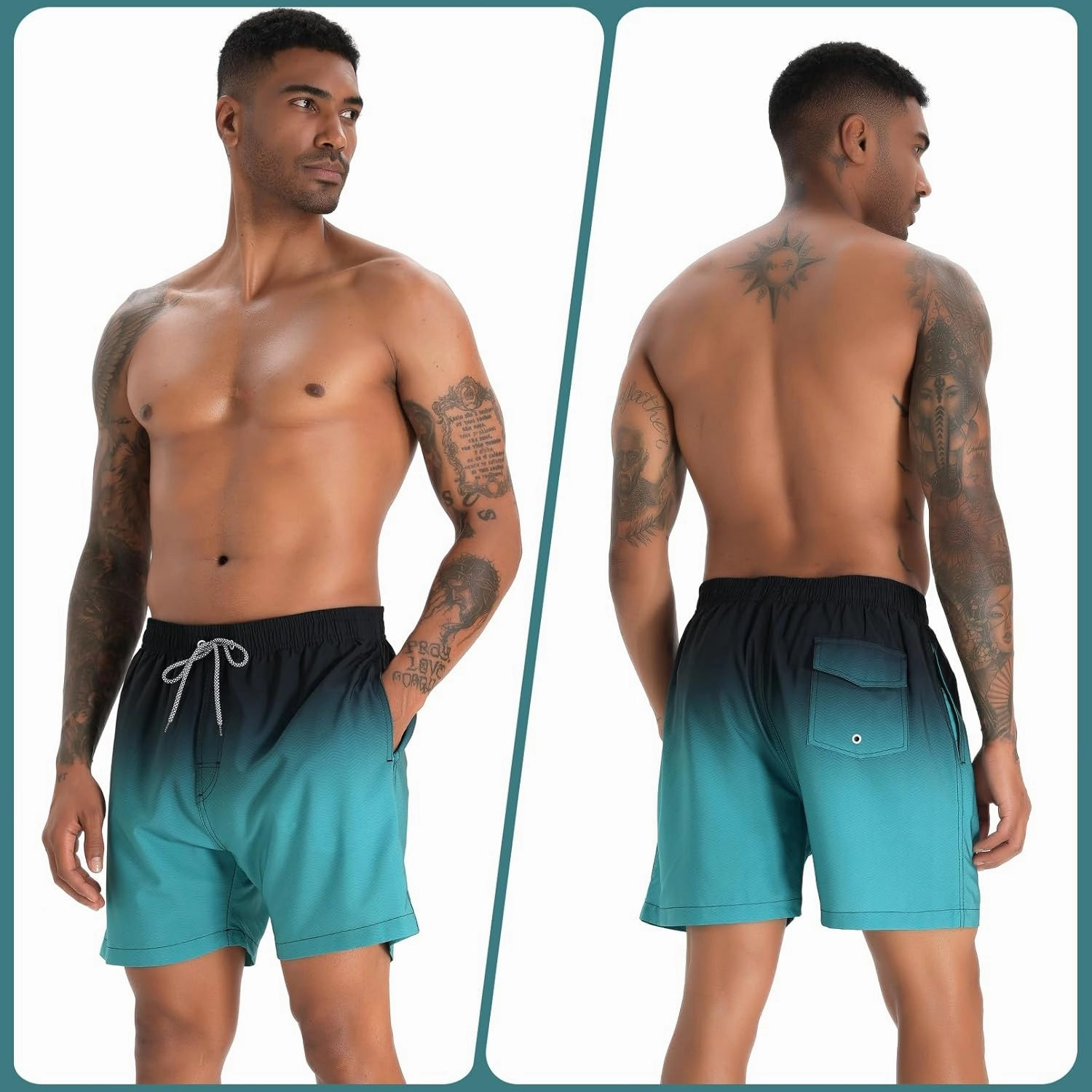 zeetoo Mens Swim Trunks with Compression Liner 5.5" Inseam Swim Shorts Quick Dry Shorts
