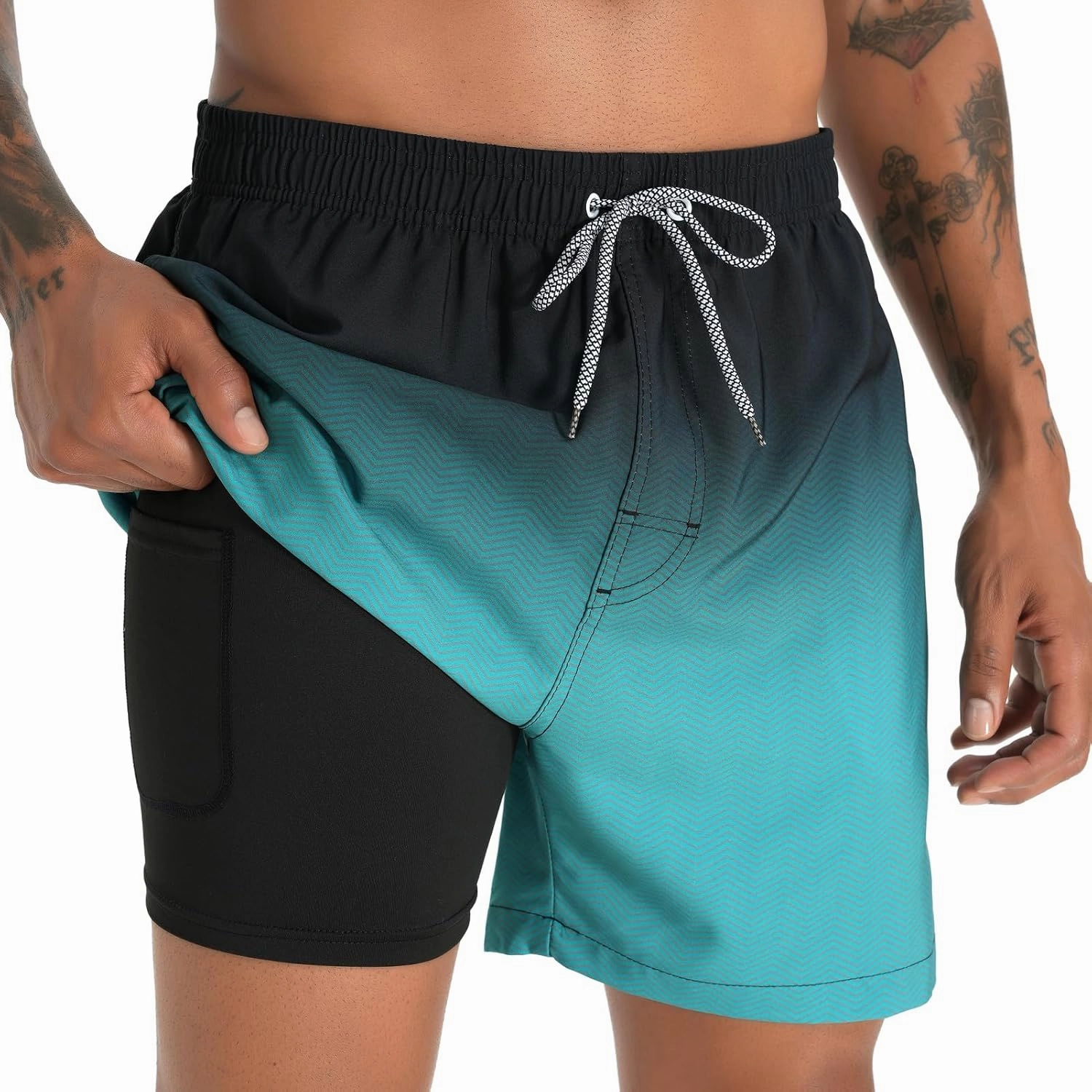 zeetoo Mens Swim Trunks with Compression Liner 5.5" Inseam Swim Shorts Quick Dry Shorts