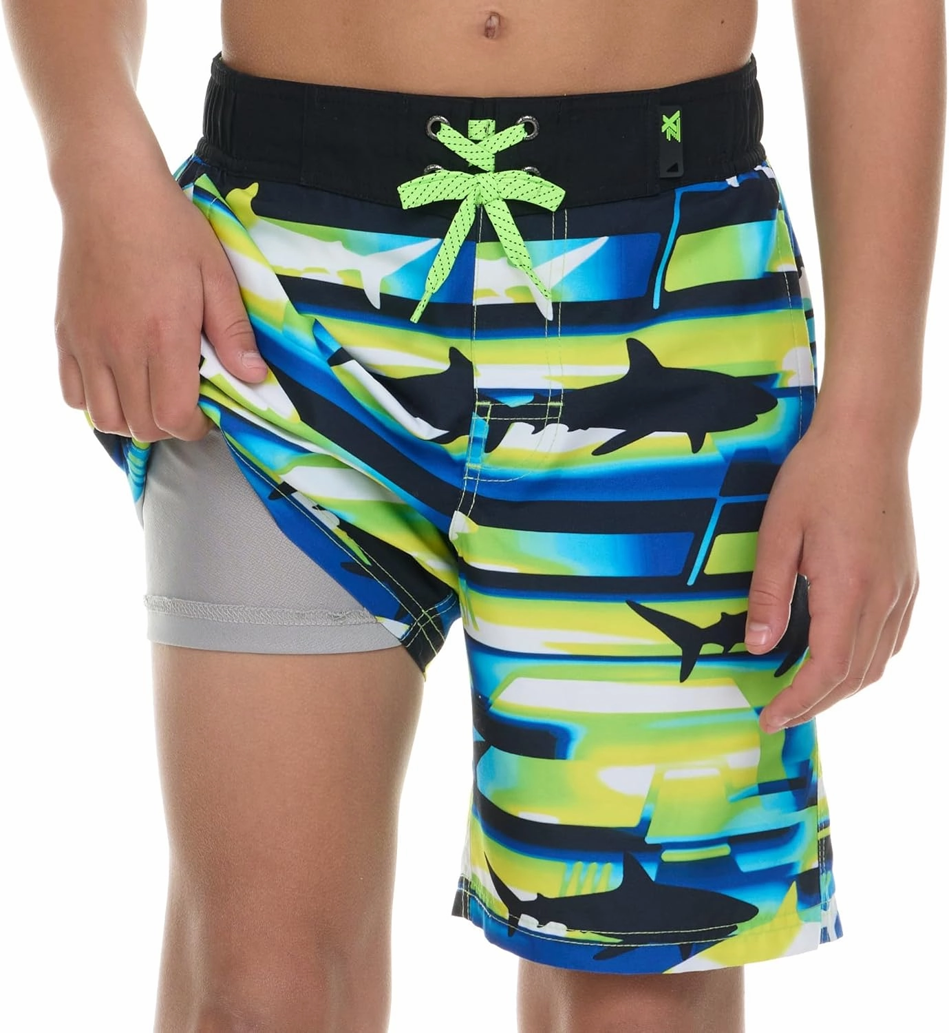 ZeroXposur Boys Swim Trunks with Compression Liner and Goggles, Quick Dry Swim Shorts
